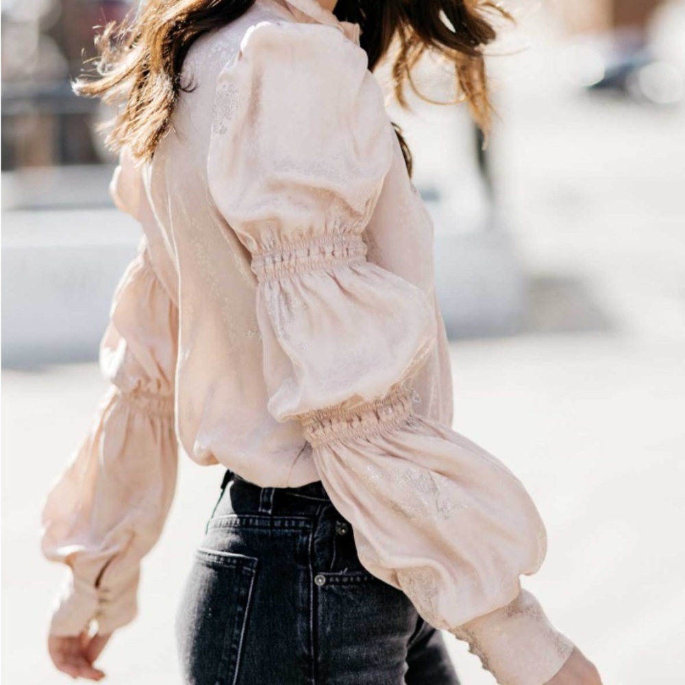 Rebecca Taylor Tan Blouse with Ruffled Puff Sleeves